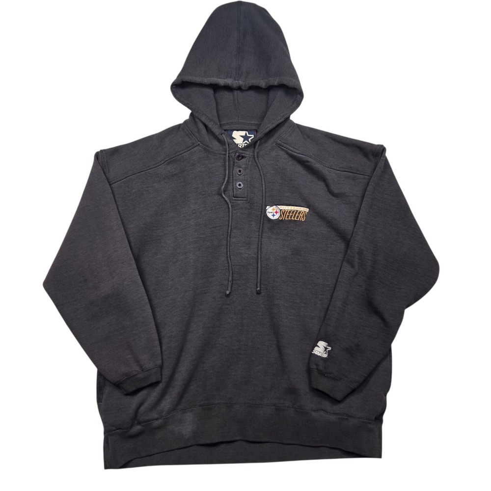 Vintage Y2K Starter Pittsburgh Steelers Hoodie XL Gray Pullover NFL Sweatshirt